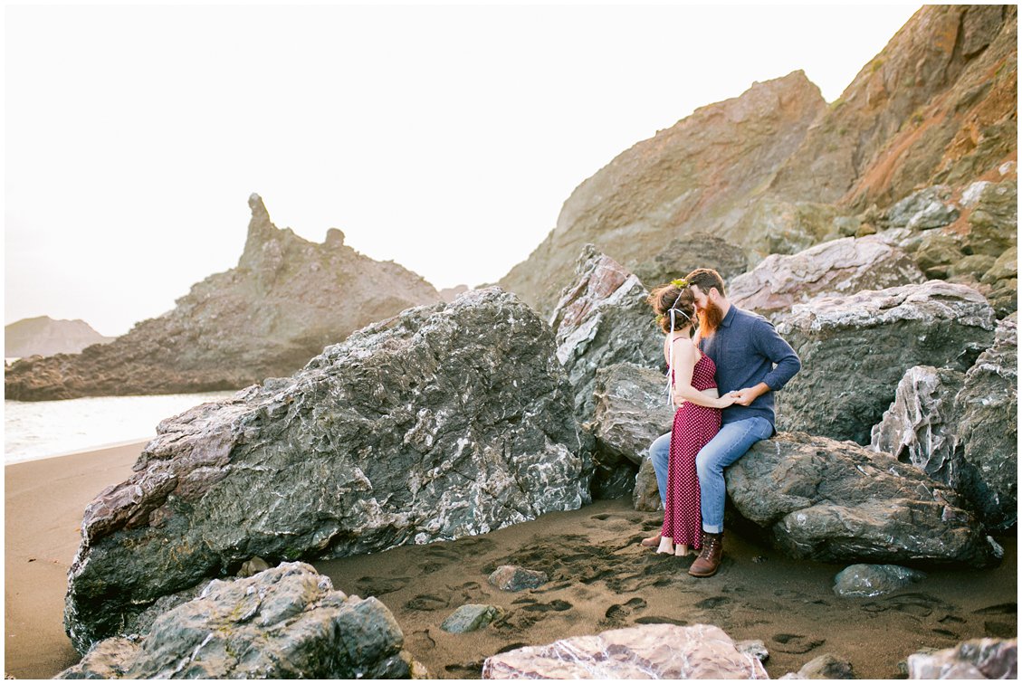 A San Francisco Bay Adventurous couples anniversary photography session at Black Sands Beach in Northern California by Pattengale Photography