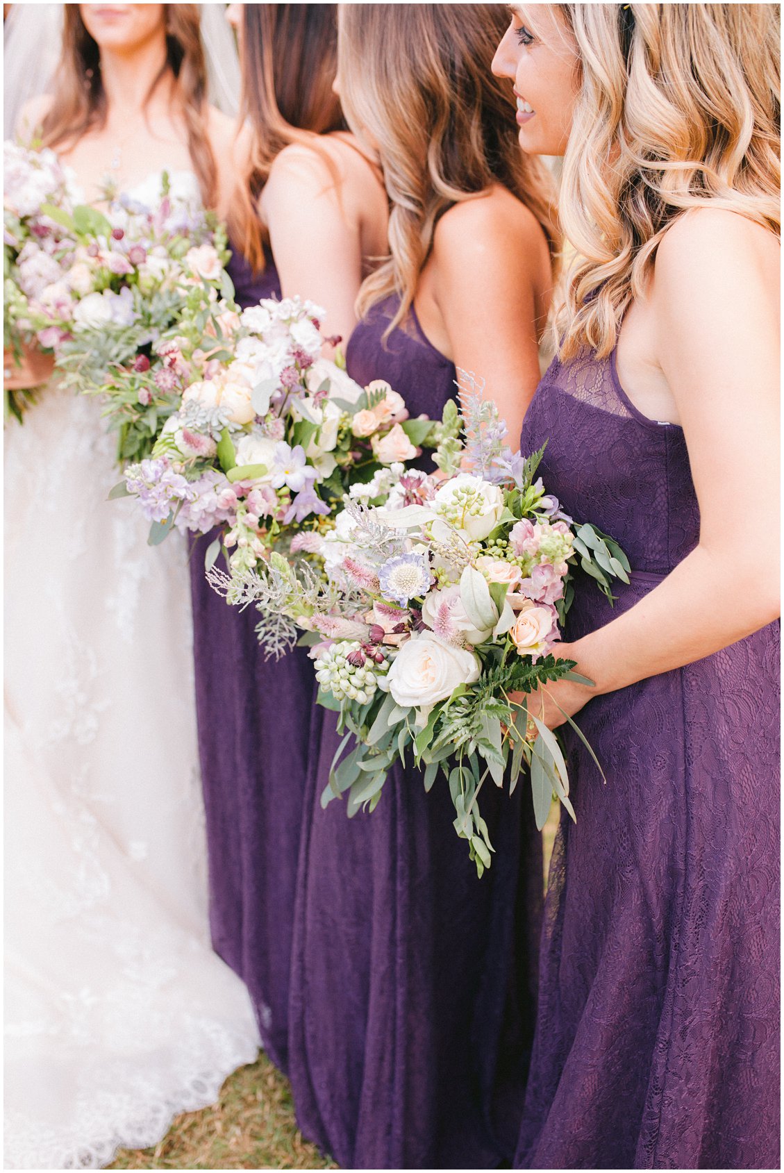 Plum bridesmaid and soft natural florals for an intimate wedding at Seven Springs Farm & Manor RVA by Pattengale