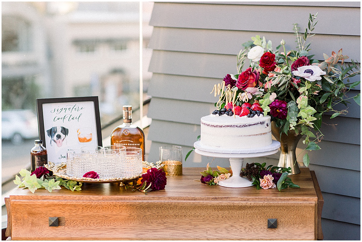 Rooftop Garden Wedding Cake & Signature Cocktails at Lido House Hotel in Newport Beach California captured by Pattengale Photography