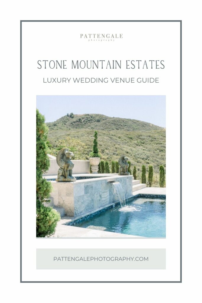 The sophisticated pool and waterfall at the Stone Mountain Estates; image overlaid with text that reads Stone Mountain Estates Luxury Wedding Venue Guide