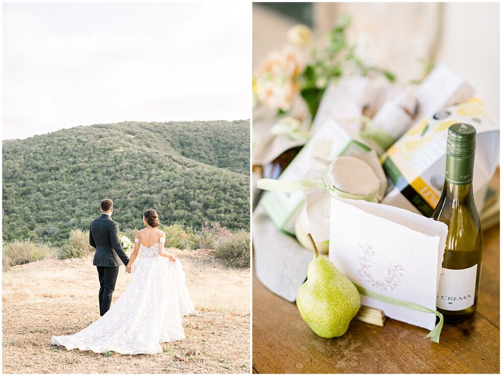 Eco friendly Wedding: How to Plan a Sustainable Wedding: Close-up shot of welcome gifts placed on a table with floral arrangements as centerpieces